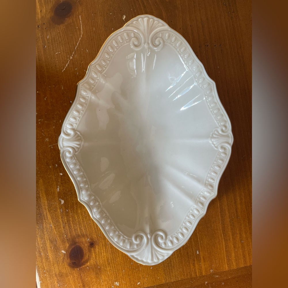 Vintage Lenox Chadwick Collection dish,  embossed cream w/24k gold trim, 11”